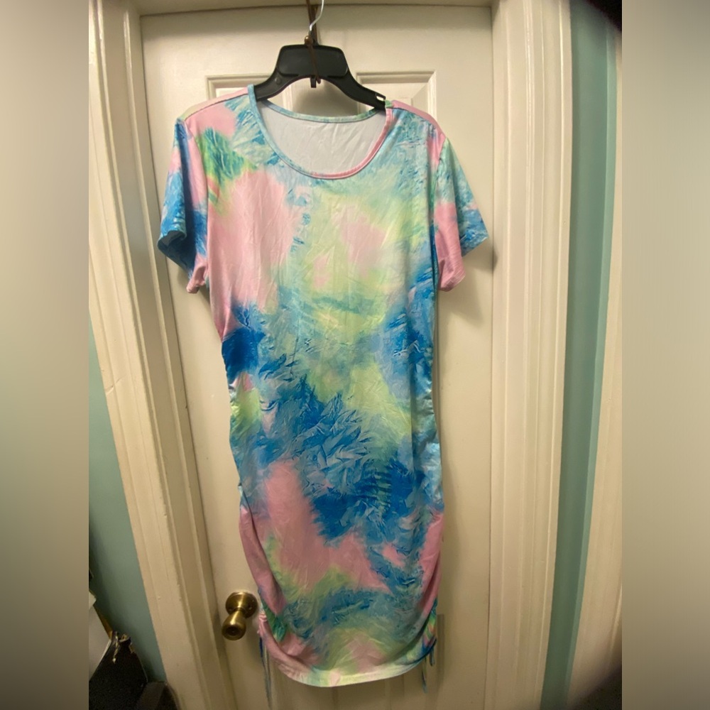 Colorful pastel Tie-Dye Side Ruched dress